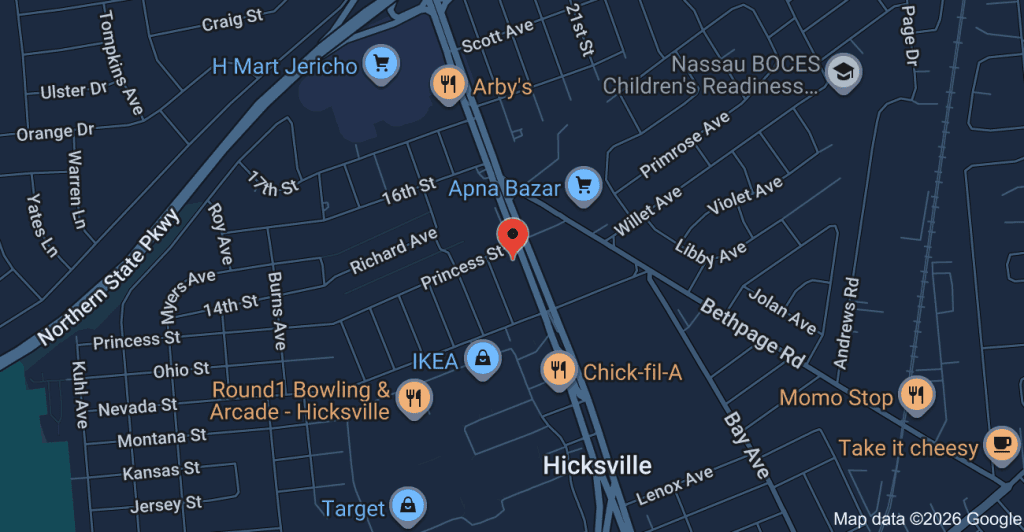 Google Maps Location with a pin for the MSI headquarters located at 270 N Broadway 2nd Floor Hicksville, NY 11801